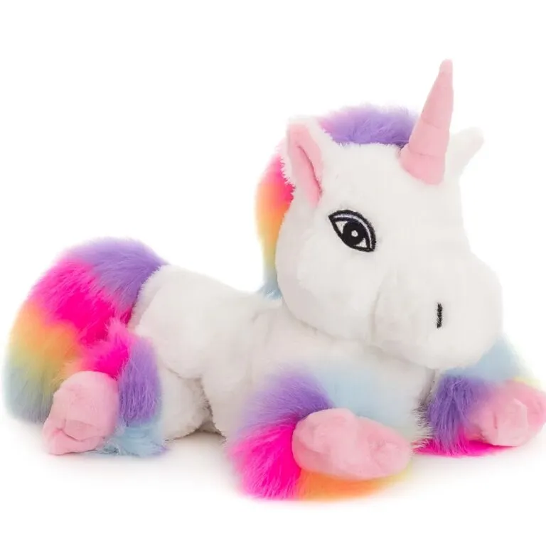 Peluche bouillotte déhoussable Licorne blanche arc en ciel au micro-ondes