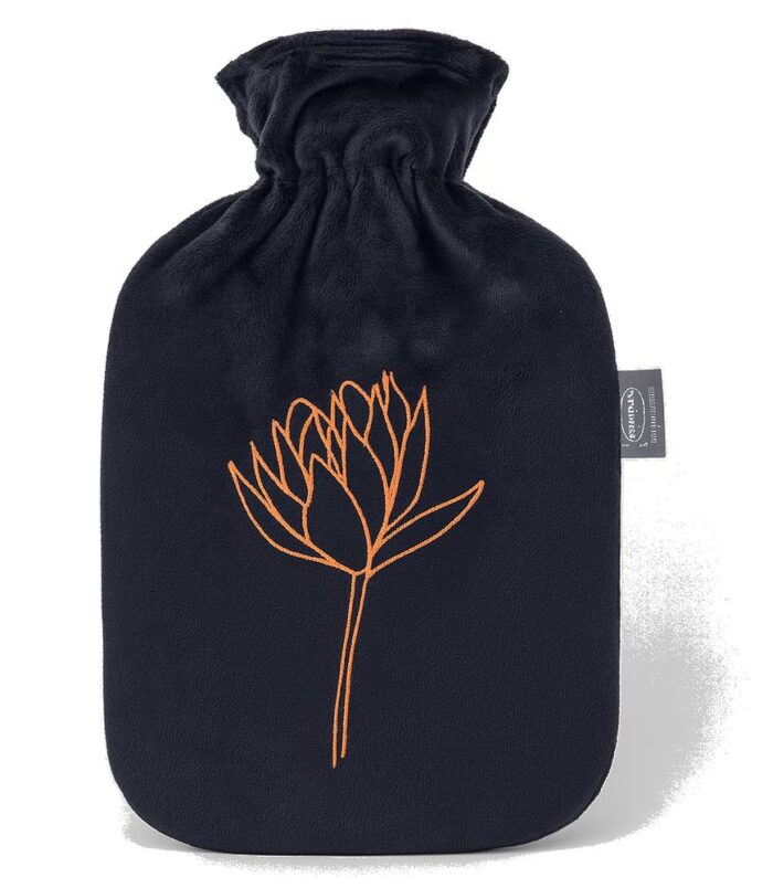 Bouillotte à eau velours Fleur de lotus noir