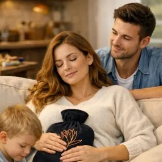 Bouillotte à eBouillotte à eau velours Fleur de lotus noirau velours Fleur de lotus noir